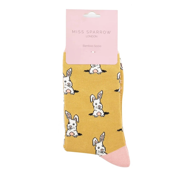 Peek a Boo Bunnies Socks Yellow
