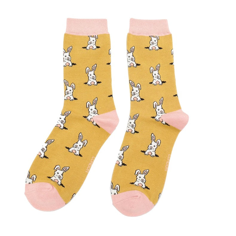 Peek a Boo Bunnies Socks Yellow