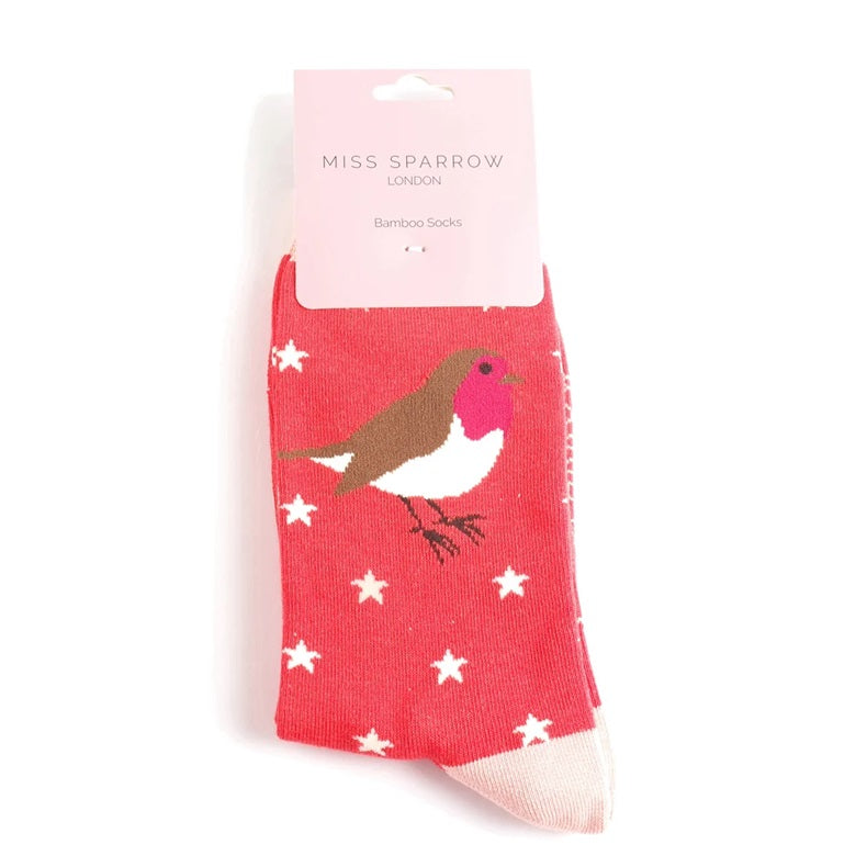 Festive Robins Socks Red