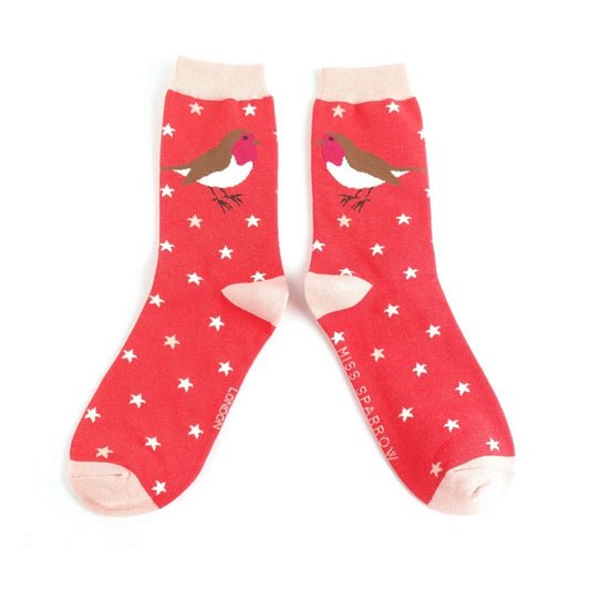 Festive Robins Socks Red